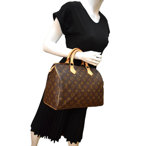 LOUIS VUITTON Speedy 30 Monogram Canvas Satchel Bag Brown