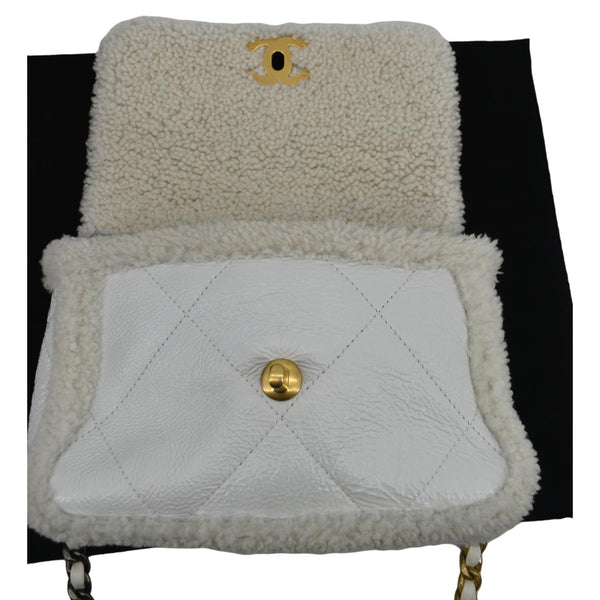 Chanel 19 Flap Shearling Patent Leather Shoulder Bag - Open