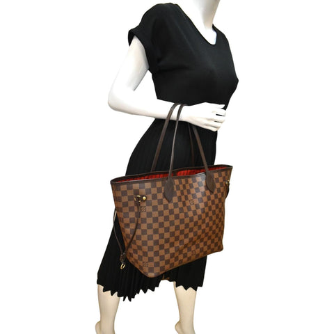 LOUIS VUITTON Neverfull MM Damier Ebene Tote Bag Brown