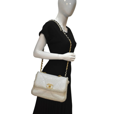 Chanel 19 Flap Shearling Patent Leather Shoulder Bag - Full View