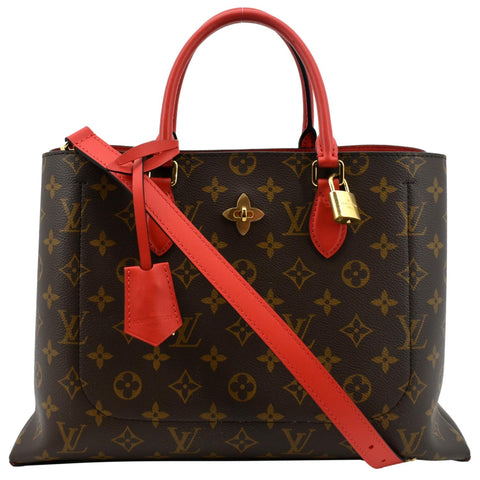 LOUIS VUITTON Flower Monogram Canvas Tote Shoulder Bag Cerise