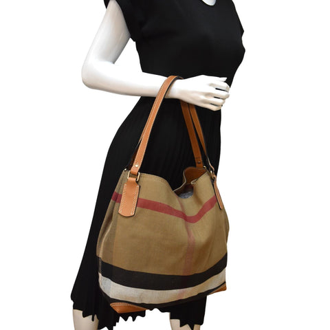 BURBERRY Check Canvas Hobo Bag Beige