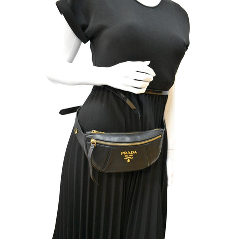 PRADA Vitello Daino Leather Belt Bag Black