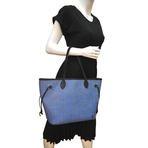 LOUIS VUITTON Neverfull MM Epi Leather Tote Shoulder Bag Blue