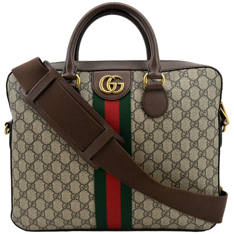 GUCCI Ophidia Soft GG Supreme Canvas Leather Briefcase Shoulder Bag Beige 574793