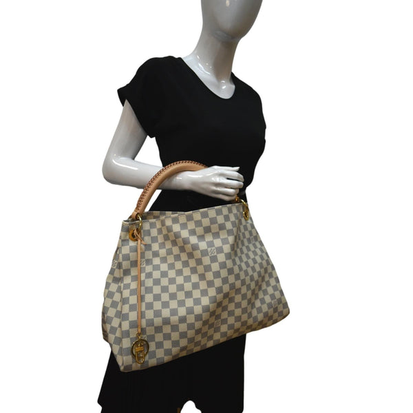 LOUIS VUITTON Artsy MM Damier Azur Hobo Bag White