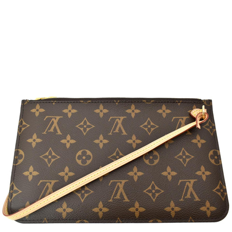 LOUIS VUITTON Neverfull Monogram Canvas Pochette Wristlet Pouch Brown