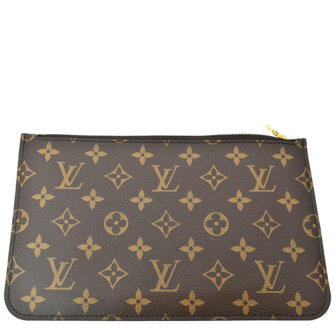 LOUIS VUITTON Neverfull Monogram Canvas Pochette Wristlet Pouch Brown