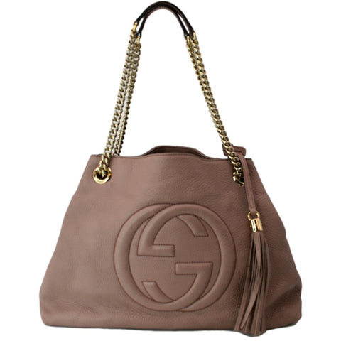 GUCCI Soho Medium Pebbled Leather Chain Shoulder Bag Light Pink 308982