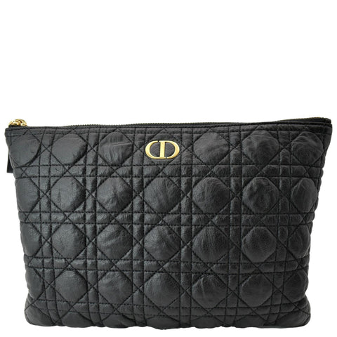 CHRISTIAN DIOR Caro Daily Cannage Calfskin Zipped Pouch Black