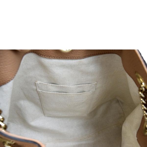 GUCCI Medium Soho Chain Leather Tote Bag Beige 536196