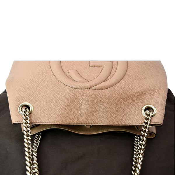 GUCCI Medium Soho Chain Leather Tote Bag Beige 536196