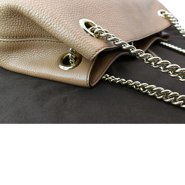 GUCCI Medium Soho Chain Leather Tote Bag Beige 536196