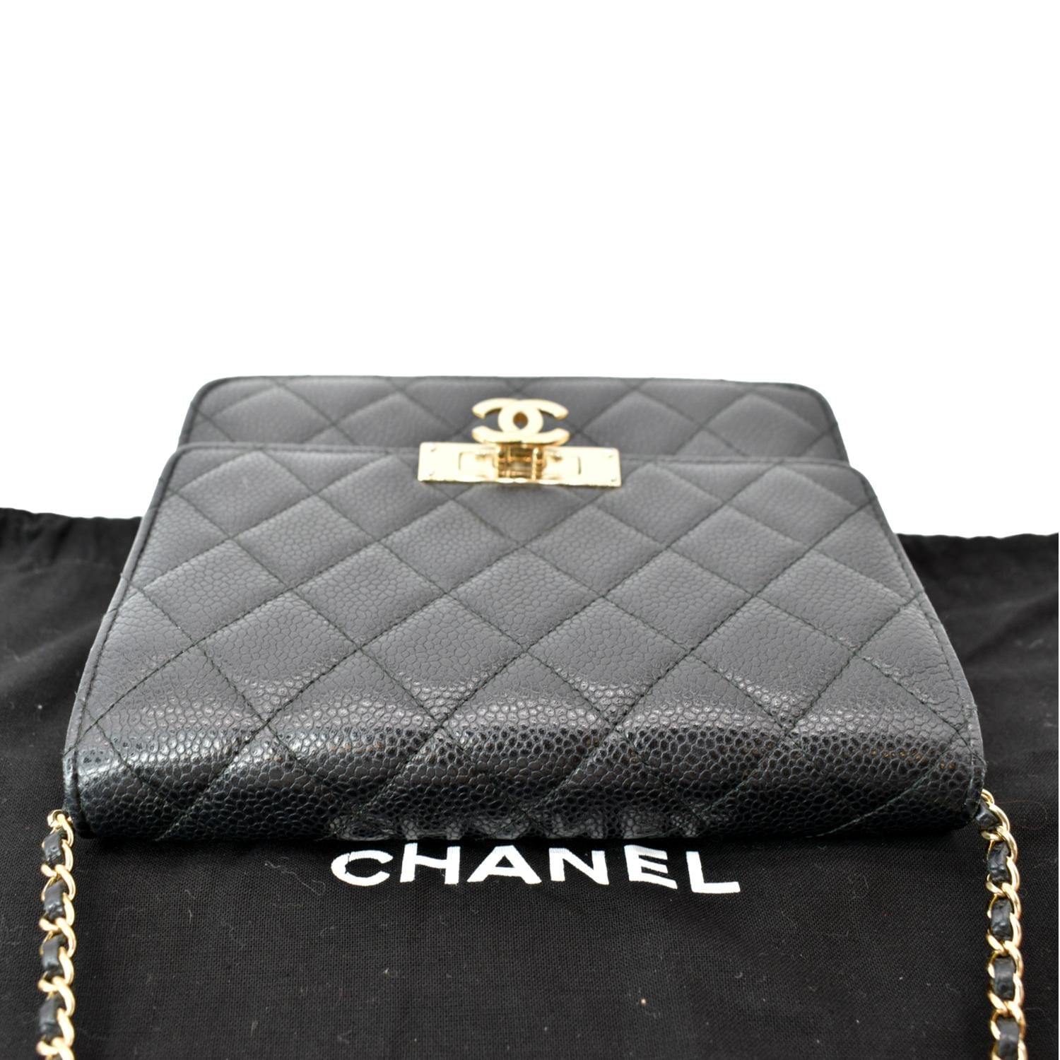 Chanel Chanel Black Caviar Leather CC Logo Wallet On Chain WOC