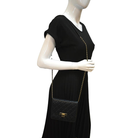 CHANEL Golden Class Caviar Leather Wallet on Chain Bag Black
