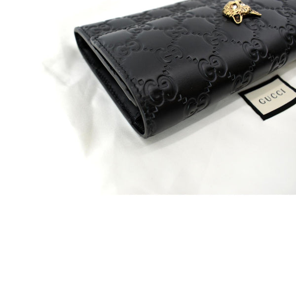 GUCCI Cat Head Leather Continental Wallet Black 548055