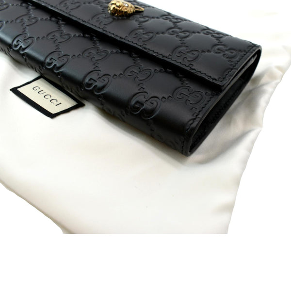 GUCCI Cat Head Leather Continental Wallet Black 548055