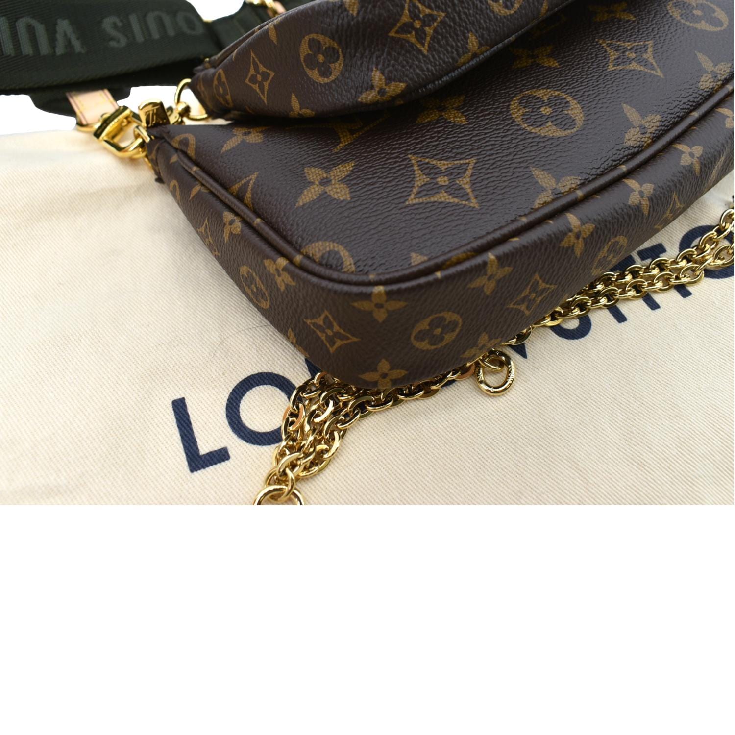 Louis Vuitton Khaki And Monogram Multi Pochette Accessoires Gold