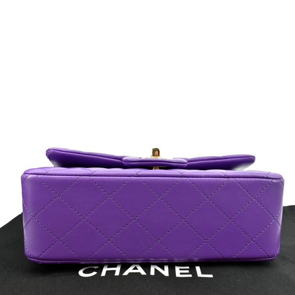 CHANEL Mini Top Handle Rectangular Flap Lambskin Crossbody Bag Purple
