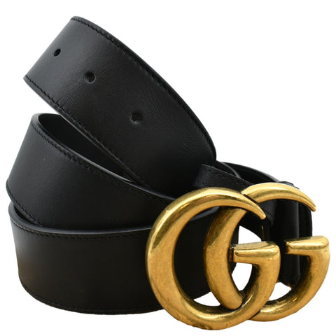 GUCCI Double G Buckle Black Leather Belt Size 44 Black 400593