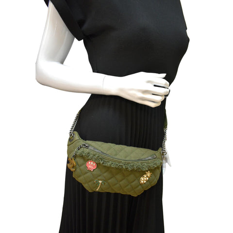 CHANEL Coco Cuba Charms Canvas Lambskin Leather Waist Bag Khaki