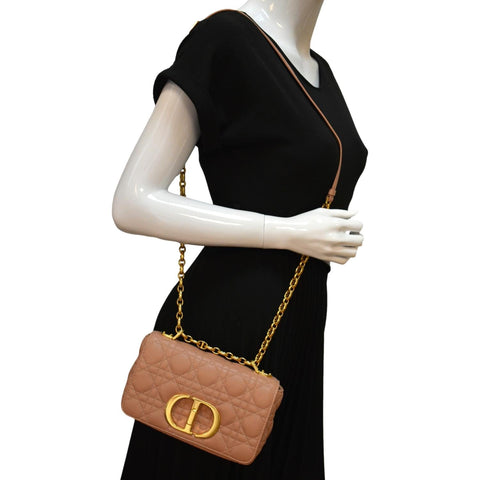 CHRISTIAN DIOR Caro Cannage Calf Leather Shoulder Bag Rose Des