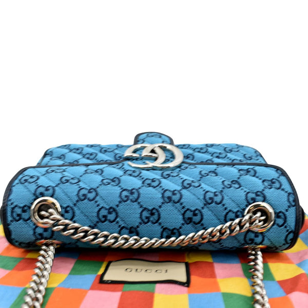 Gucci GG Marmont Canvas Leather Crossbody Bag Blue - Top
