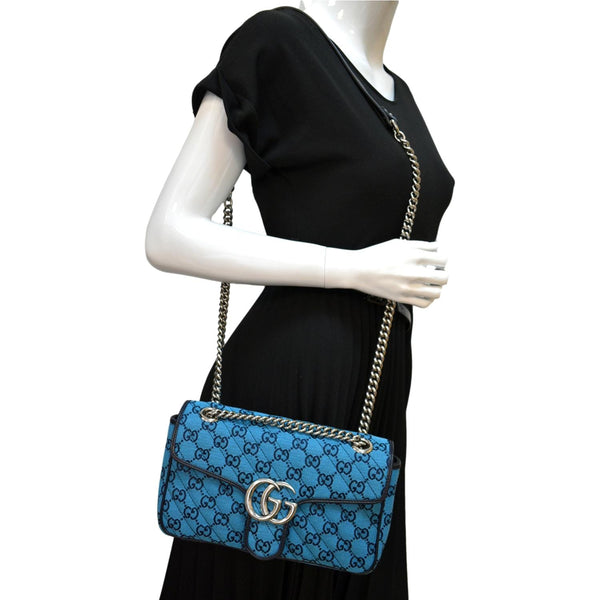 Gucci GG Marmont Canvas Leather Crossbody Bag Blue - Full View