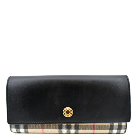 BURBERRY Continental Vintage Leather Check Wallet Black