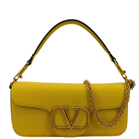 VALENTINO Garavani Loco V Logo Calfskin Leather Shoulder Bag Yellow