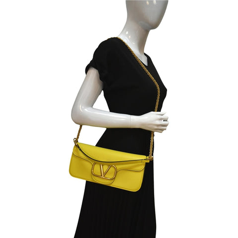 VALENTINO Garavani Loco V Logo Calfskin Leather Shoulder Bag Yellow