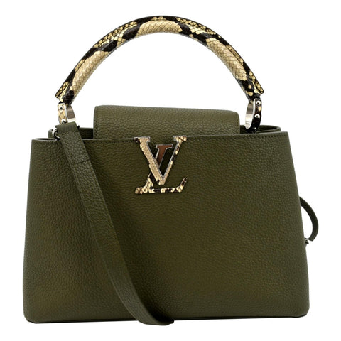 LOUIS VUITTON Capucines MM Taurillon Python Leather Satchel Bag Khaki Green