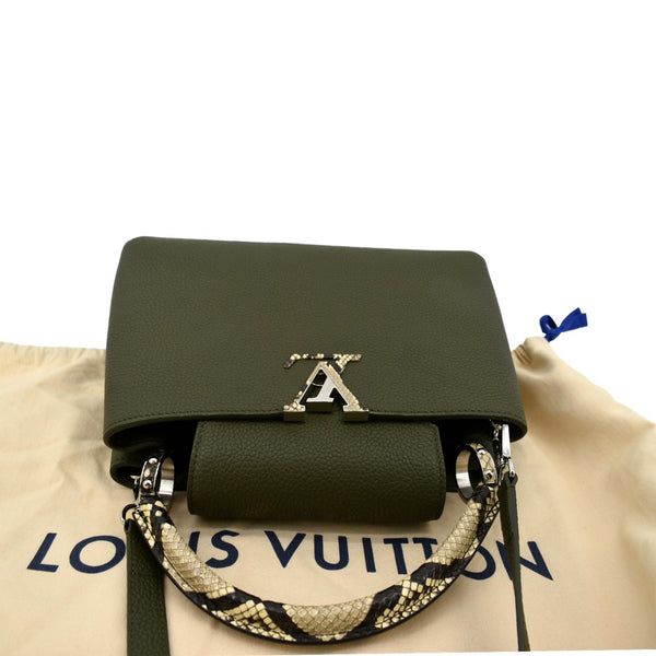 LOUIS VUITTON Capucines MM Taurillon Python Leather Satchel Bag Khaki Green