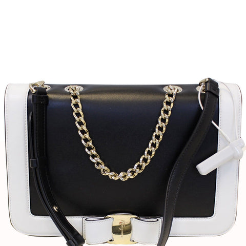Salvatore Ferragamo Black/White Vara Flap Shoulder Crossbody Bag - Last Call