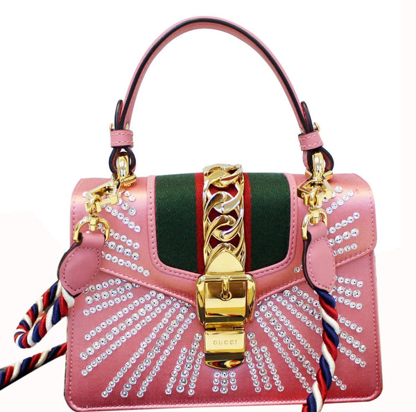 Gucci Shoulder Bag Mini Sylvie Satin Crystal Peony