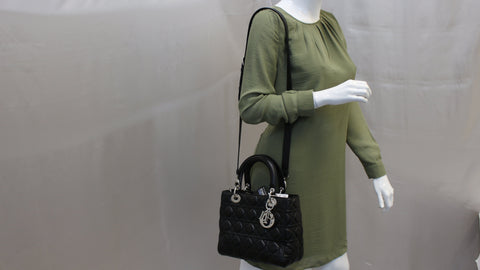 CHRISTIAN DIOR Cannage Quilted Lambskin Leather Lady Dior Medium Bag TT1027