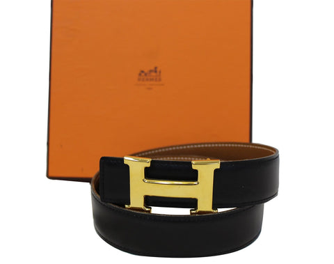 HERMES Belt Constance Buckle H Reversible Black Size 65