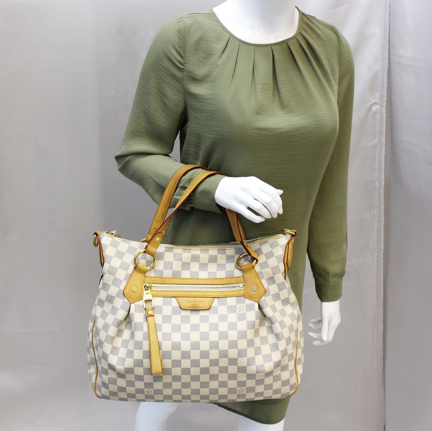 Authentic Louis Vuitton Evora MM Damier Azur Shoulder Hand Bag