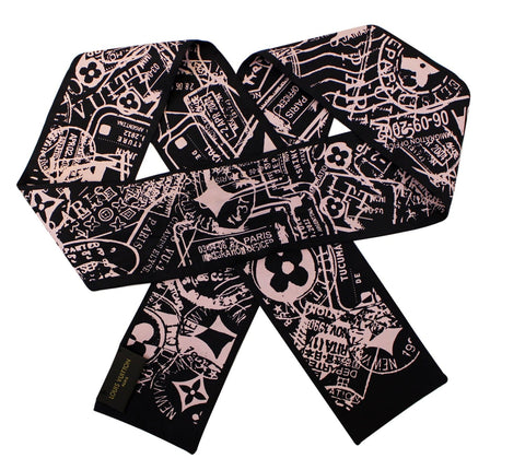 LOUIS VUITTON Black/Pink Printed Silk Bandeau Scarf
