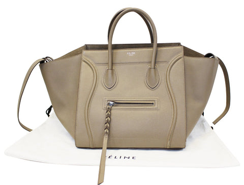 CELINE Taupe Grained Calfskin Leather Large Phantom Luggage Tote Bag