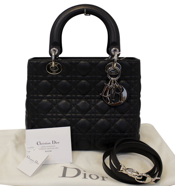 CHRISTIAN DIOR Cannage Quilted Lambskin Leather Lady Dior Medium Bag