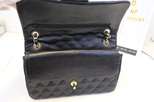 CHANEL Quilted Lambskin Leather Double Flap Classic Medium Black Bag