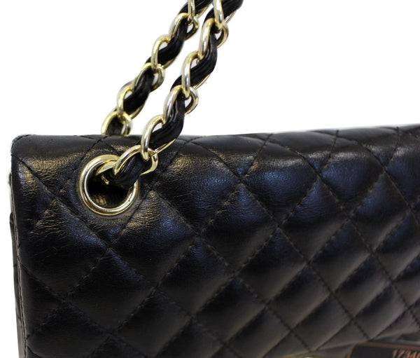 CHANEL Quilted Lambskin Leather Double Flap Classic Medium Black Bag