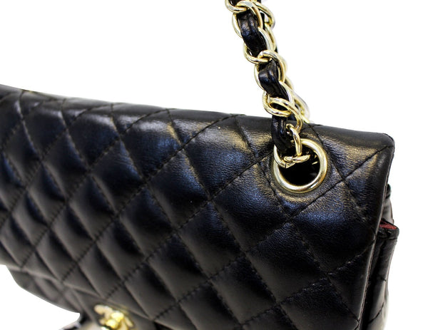 CHANEL Quilted Lambskin Leather Double Flap Classic Medium Black Bag