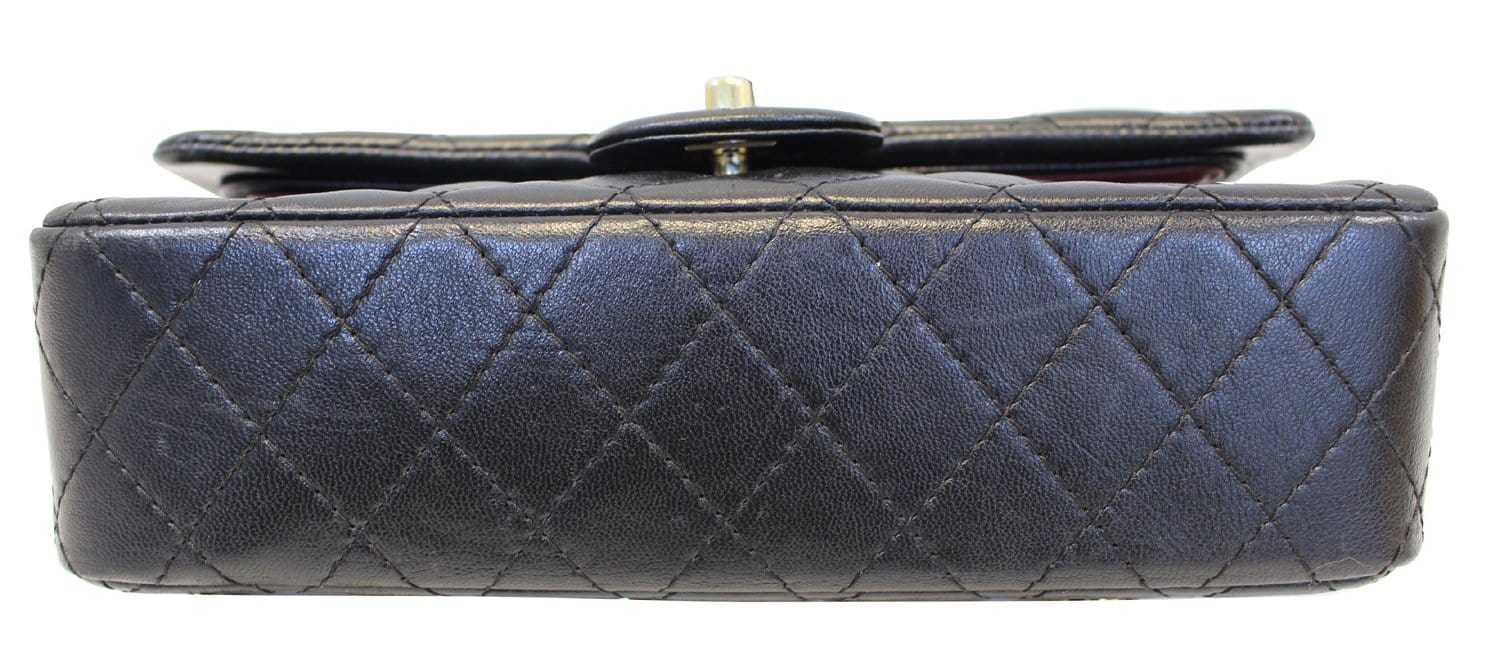 CHANEL Quilted Lambskin Leather Double Flap Classic Medium Black Bag
