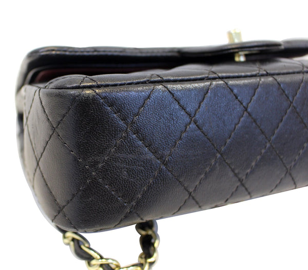 CHANEL Quilted Lambskin Leather Double Flap Classic Medium Black Bag