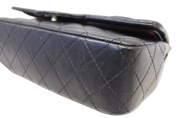 CHANEL Quilted Lambskin Leather Double Flap Classic Medium Black Bag
