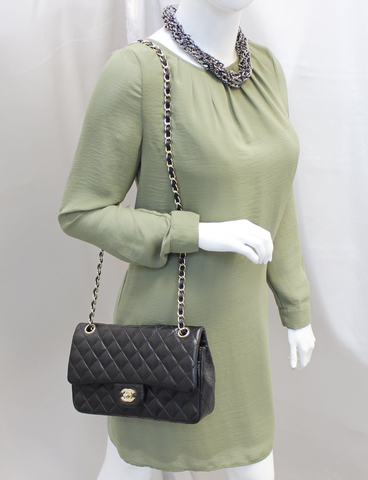 Chanel Black Lambskin Leather Medium Classic Double Flap Bag Chanel