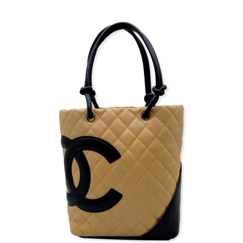 CHANEL Cambon Ligne Quilted Tote Bag Beige