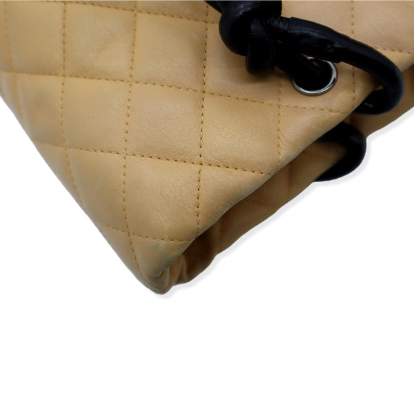 CHANEL Cambon Ligne Quilted Tote Bag Beige